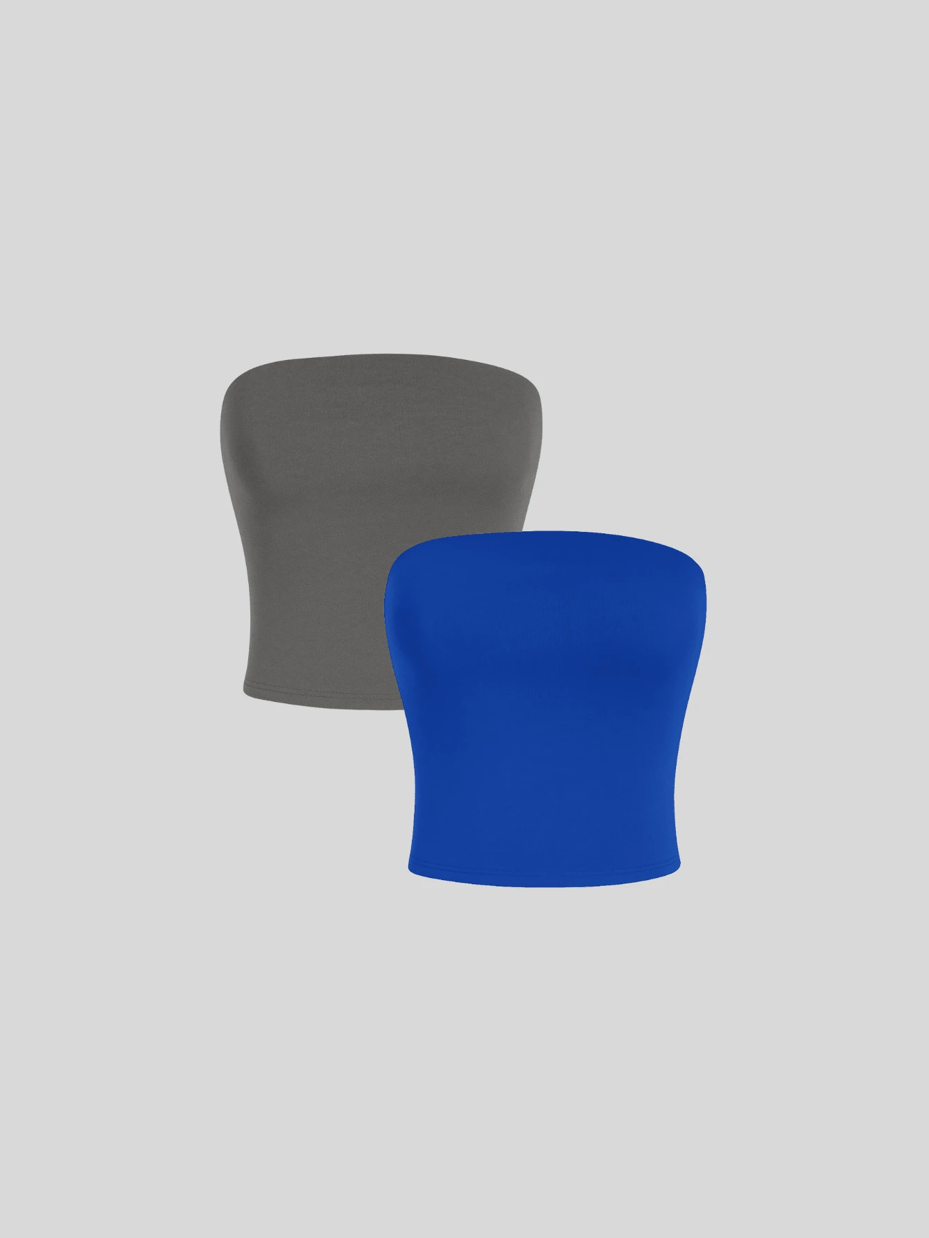 2 Women's Strapless Top Without Underwire Basic Double Layer Of Shaping Suplex - Gray and Royal Blue - View 1