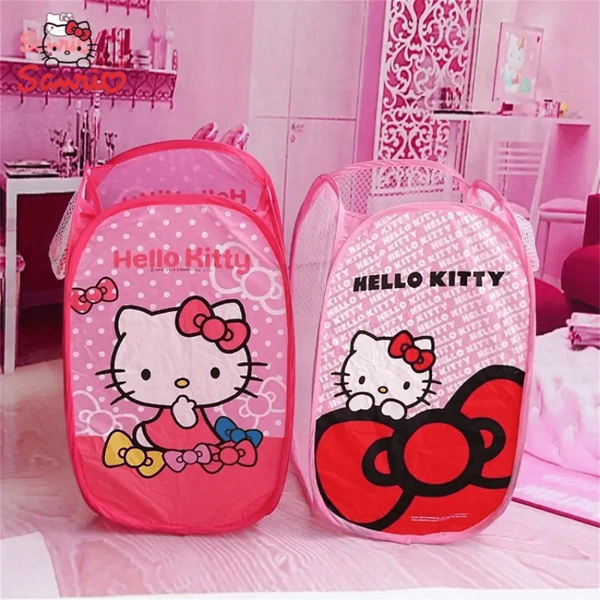 Sanrio 1 Pieza Bolsa de almacenamiento reticular con diseño lindo de Hello Kitty que se puede plegar, bolsa de tote con gatito Kawaii (algunas partes pueden ser aleatorias) para ropa, pantalones, zapatos, jeans, botas, faldas, cesto de ropa sucia, cesto de lavandería, organizador de baño, cesta, cesta de almacenamiento, cesto de lavandería plegable