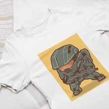 Master Chief Camiseta unisex sublimada – Halo estilo chibi - Blanco - Ver 2