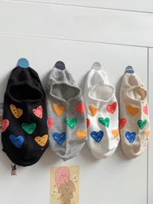 5 paires de chaussettes fines d'été pour femmes avec graffitis colorés, amour, chaussettes décontractées en silicone sans peluche. Chaussettes invisibles personnalisées