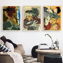 1 peça pôster de arte de parede pôster de anime Steel Alchemist decoração para casa pôster de parede de sala pintura retrô e impressão arte bar café, sem moldura/emoldurado