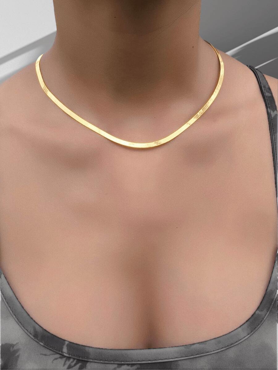 1 pieza Collar de cadena de hueso de serpiente versátil de moda, joyería de acero inoxidable chapada en oro de 18K, adecuado para mujeres y hombres, para todas las estaciones - Amarillo Oro - Ver 1