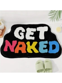 1pc Bathroom Asymmetrical Shape Absorbent Non-Slip Mat, English Letter Faux Wool Front Door Mat, High Density Flocked Replacement Mat, Kitchen Anti-Dirty Absorbent Carpet Christmas Decor Kitchen Rug