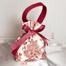 1pc Floral Gift Bag With Drawstring, Candy Bag, Tea Party Gift Bag, Wedding Candy Box, Party Hospitality Bag, Bridal Shower, Return Gift Bag, Upgraded European Wedding Gift Box, Elegant Red Foldable Wedding Return Gift Packaging Bag (Mother's Day, Graduation Ceremony)
