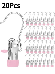 20Pcs,Simple Stainless Steel Hook Clip, Stainless Steel Clothes Clip,Clothes Hooks,Multifunctional Single Hook Clip For Pants, Skirts, Room Decoration Stuff,Organization And Storage,Drying Windproof Hook Clip, Household Space Saving Organizer For Bedroom, Closet, Wardrobe, Home, Dorm
