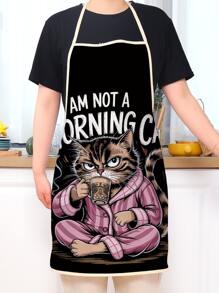 1 Stück modische Katzendruck Polyester-Schürze zum Kochen, Backen und Reinigen, ideal als Geschenk zur Abschlusszeit
