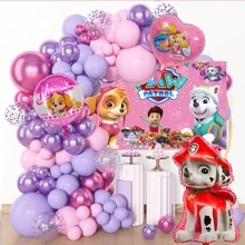Paw Patrol Authorized 132pcs Paw Patrol Cartoon Adventure Pink Purple Theme Balloon Garland Arch Set, 18"/12"/5" Multicolor Latex Balloon Sequin Balloons, Large Cute Puppy Foil Balloons, Including 1 Paw Patrol Pink Theme Happy Birthday Background Banner Decoration And Foil Balloon Birthday Party Decoration Set, Cartoon Fantasy Theme Birthday Party Supplies Decoration Balloon Arch Set Home Party Decoration Supplies