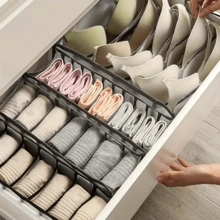3 件/1 件布料 7 格、6 格、11 格衣柜收纳盒，可折叠可洗抽屉式裤子和内衣折叠收纳盒，耐用衣物分隔器纯色，节省空间，带隔板，可手洗或干洗，适用于胸罩、袜子、皮带、衣柜、卧室、家居 - 彩色 - 查看 8