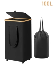 1 件 60L/75L/100L/110L 带盖带轮竹洗衣篮 - 包括洗衣袋内衬、可折叠脏衣篮、超大容量洗衣篮、可折叠布艺洗衣篮、家用洗衣篮 - 彩色 - 查看 13