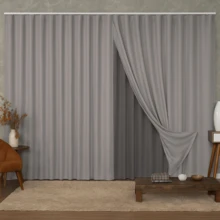 Linen Voile Curtain With Microfiber Lining For Simple Max Swiss Track - Xám - Xem 1