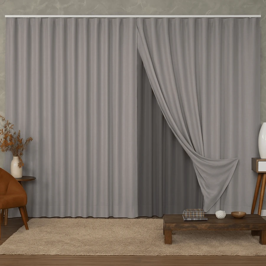 Linen Voile Curtain With Microfiber Lining For Simple Max Swiss Track - Xám - Xem 1