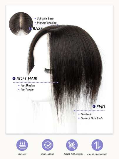 女士假发，无刘海真人发，360°假发升级版，女士假发底座，带 3 个夹子的假发，适合头发稀疏、白发、脱发的女性，增加发量，自然黑，8 英寸-14 英寸