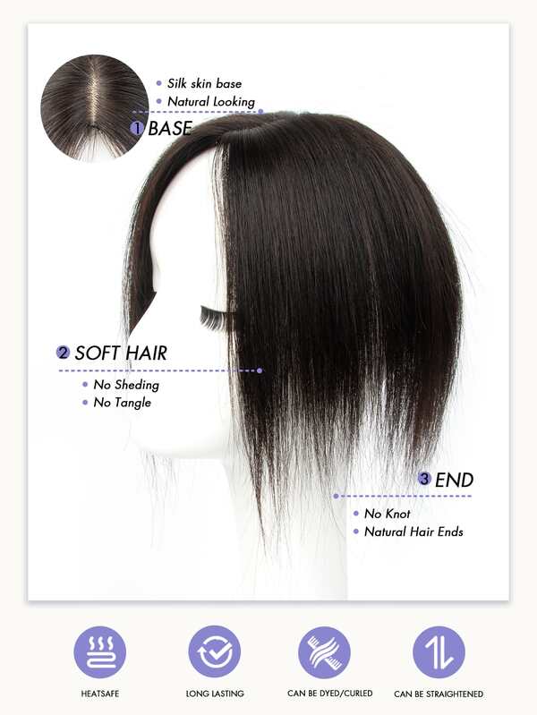 女士假发，无刘海真人发，360°假发升级版，女士假发底座，带 3 个夹子的假发，适合头发稀疏、白发、脱发的女性，增加发量，自然黑，8 英寸-14 英寸