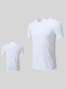 4 件套男士夏季运动吸湿排汗短袖 T 恤，户外运动透气马拉松跑步情侣速干上衣 - 白色 - 查看 3