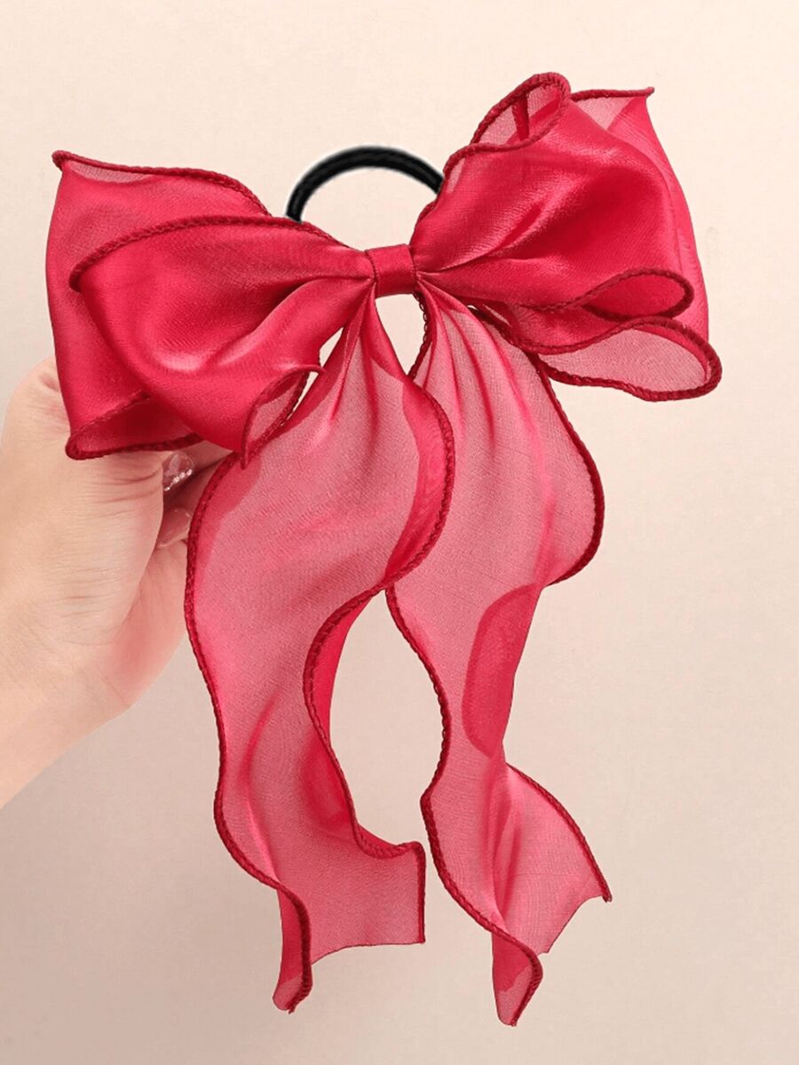 1 件红色网眼面料大蝴蝶结发带弹性波浪丝带发带，优雅温柔发带，适合各种场合的高品质发饰，家庭美容女性配饰礼品，马尾辫夹，发圈，发橡皮筋，发圈，发绳，礼物 - 彩色 - 查看 1