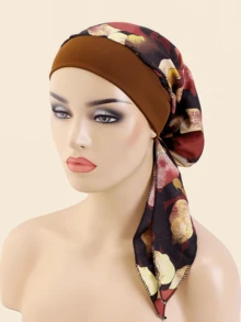 1pc Polyester Paisley Print Chiffon Head Scarf, Reversible Bandana Wrap Can Be Used As Headwear For Women, Suitable For Home, Vacation, Daily Wear In Spring, Summer, Autumn And Winter Hair Sleep Cap - Multicolor - View 4