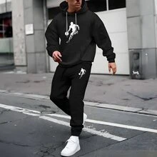MEN'S SWEATSHIRT WITH PANTS AND PRINTED SHIRT SET NEW HOT CJ002 - Negro - Ver 1
