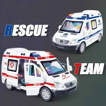 1 pièce Voiture jouet de simulation de camion de pompiers, ambulance, voiture de police SWAT, voiture de livraison avec sons et lumières, qui peuvent s'ouvrir avec des bruits de porte pour les enfants. Modèle de voiture à inertie, jouet pour la rentrée scolaire.