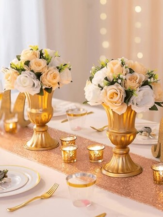 1/2 件玫瑰架、婚礼中心、桌面金色花架婚礼中心装饰玫瑰桌花束这款精致的仿玫瑰装饰品非常适合为您的家增添一丝优雅。