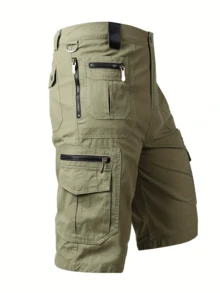 hoteel Mens Cargo Shorts Pockets Hiking Shorts Regular Fit Men's Elastic Waist Cotton Cargo Long Shorts - 淺綠色 - 查看 2