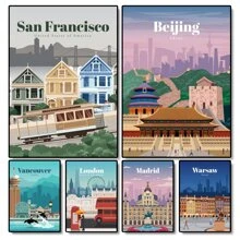 1pc/3PCS Images A Wall Arts Posters Modern Travel Amsterdam Tokyo London Iceland Bali Vancouver Travel Posters And Prints Modern Wall Art City Painting Landscape Oil Painting Frameless/Framed Canvas Art ,Wall Art With Frame