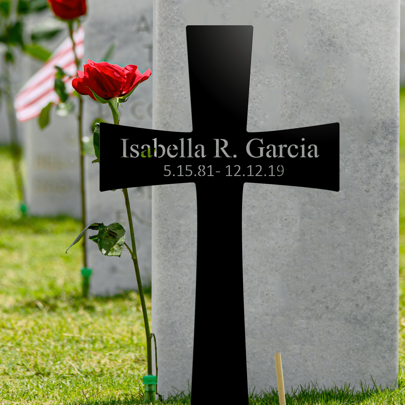 1 pezzo Croce commemorativa personalizzata - Paletto decorativo da giardino in metallo, stile classico, paletto da giardino resistente per esterno, simbolo di fede e commemorazione, opzione di testo personalizzato, senza necessità di elettricità