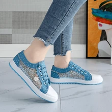 Fashionable Denim Breathable Casual Sports Shoes, Versatile Comfortable Lace-Up Flat Sneakers For Women/Students