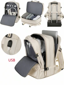 Large Travel Backpack Carry On Flight Approved Laptop Work Business Backpack For Women Men Mochila De Viaje - 米色 - 查看 1