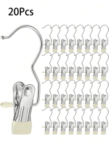 20Pcs,Simple Stainless Steel Hook Clip, Stainless Steel Clothes Clip,Clothes Hooks,Multifunctional Single Hook Clip For Pants, Skirts, Room Decoration Stuff,Organization And Storage,Drying Windproof Hook Clip, Household Space Saving Organizer For Bedroom, Closet, Wardrobe, Home, Dorm