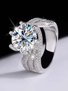 Anillo de plata de ley 925 con moissanita de 3-5 quilates, elegante y lujoso, perfecto para el compromiso/boda de la mujer, regalo ideal en caja de regalo