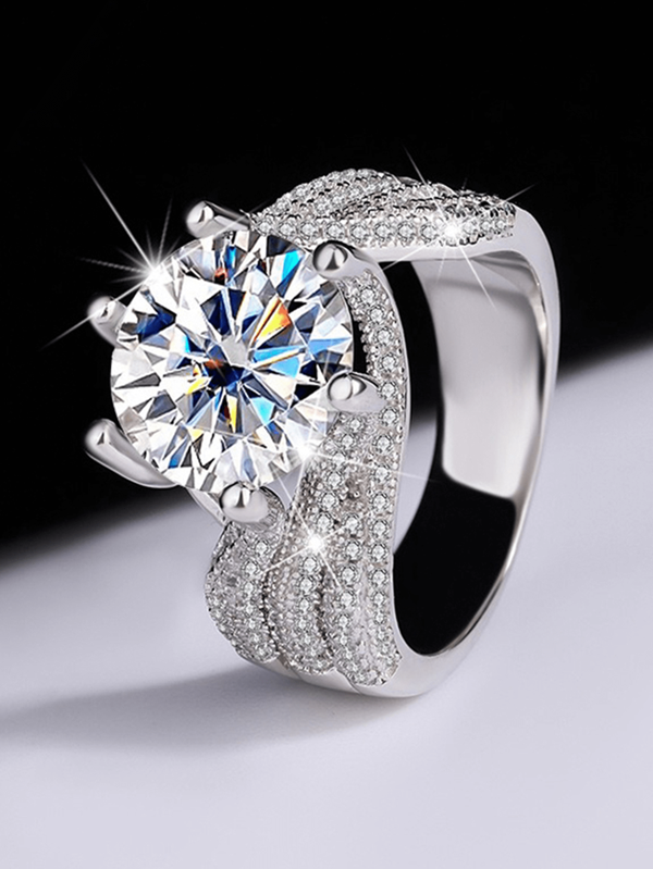 Anillo de plata esterlina 925 con baño de oro de 18 quilates con moissanita de 3-5 quilates, hermoso y lujoso, perfecto para compromiso/boda de mujer, regalo ideal en caja de regalo