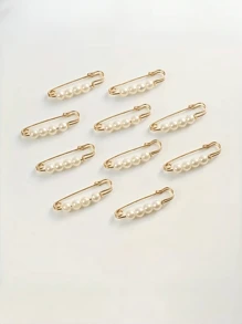 [2025 Summer]10pcs Pearl Pins Brooch - Gold Tone With Black White Beads, Adjustable Clothing Clips For Summer Dresses, DIY Crafts & Fashion Accessories,Bridal Emergency Kit Essential,Beach Festival Ready