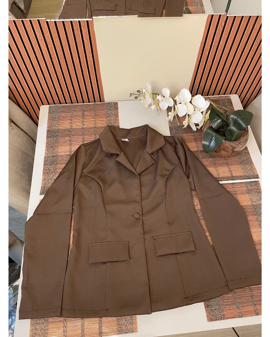 Women's Tailored Blazer With One Button - Rỉ Nâu - Xem 1