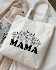 1 pieza Bolsa tipo tote de tela manta con estampado del DÍA DE LAS MADRES, regalo para mamá ideal, bolsa de hombro de buena calidad, resistente y reutilizable, diseño tierno y moderno para e - Multicolor - Ver 4