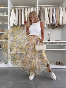 Elegant Women Casual Party Cute Unique Lemon Print Skirt/Skirt, Cool For Summer - Yellow - View 6