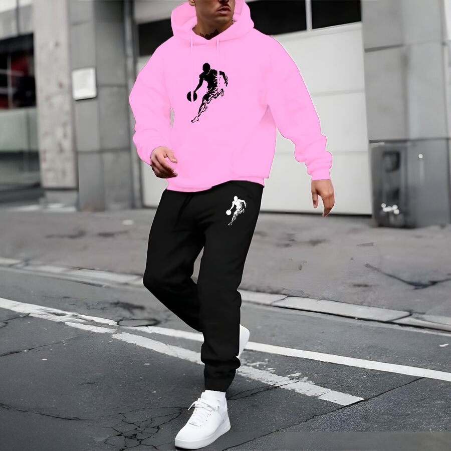 MEN'S SWEATSHIRT WITH PANTS AND PRINTED SHIRT SET NEW HOT CJ002 - Baby Pink - View 1