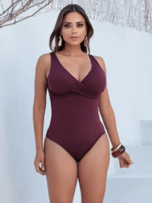 Simple Bodysuit Women's Swimsuit Slims Waist Defines Silhouette Double Fabric Cup Water Aerobics Beach Shapewear Elegant Casual - 查看 4