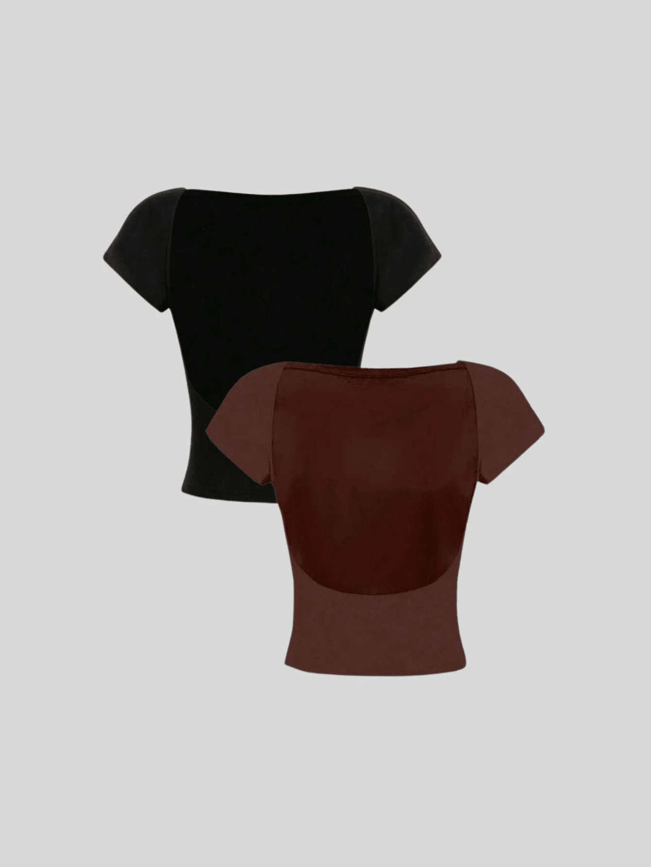 2 Backless Baby Tee Blouse With Open Back And Low Cut - Đen và Nâu - Xem 1