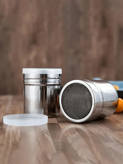 3pcs Stainless Steel Fine Mesh Powdered Sugar Shakers, Suitable For Cocoa Powder, Cinnamon Powder, Coffee Powder And Other Seasonings - Easy To Clean Metal Spice Jars, Applicable For Home, Restaurant, Cafe And Other Occasions