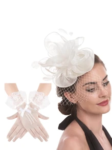 3Pcs Fascinators With Lace Gloves For Women Tea Party Hat Pillbox Hat With Veil Wedding Party Headpiece Retro 20s 50s New