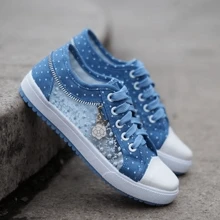 Fashionable Denim Breathable Casual Sports Shoes, Versatile Comfortable Lace-Up Flat Sneakers For Women/Students