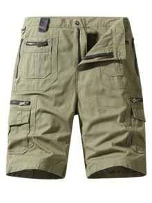 hoteel Mens Cargo Shorts Pockets Hiking Shorts Regular Fit Men's Elastic Waist Cotton Cargo Long Shorts - 淺綠色 - 查看 5