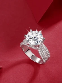Anillo de plata de ley 925 con moissanita de 3-5 quilates, elegante y lujoso, perfecto para el compromiso/boda de la mujer, regalo ideal en caja de regalo