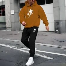 MEN'S SWEATSHIRT WITH PANTS AND PRINTED SHIRT SET NEW HOT CJ002 - Khaki - View 1