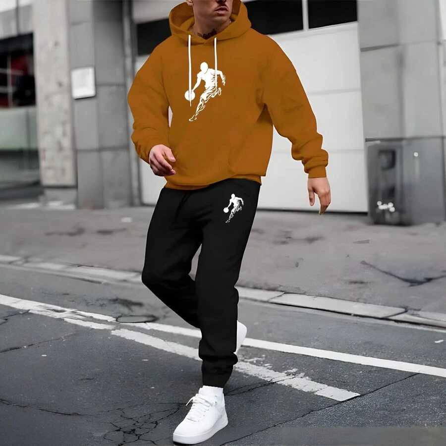 MEN'S SWEATSHIRT WITH PANTS AND PRINTED SHIRT SET NEW HOT CJ002 - Khaki - View 1