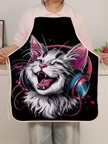 1 Stück modische Katzendruck Polyester-Schürze zum Kochen, Backen und Reinigen, ideal als Geschenk zur Abschlusszeit