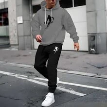 MEN'S SWEATSHIRT WITH PANTS AND PRINTED SHIRT SET NEW HOT CJ002 - 灰色 - 查看 1