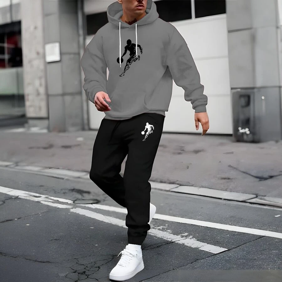 MEN'S SWEATSHIRT WITH PANTS AND PRINTED SHIRT SET NEW HOT CJ002 - 灰色 - 查看 1