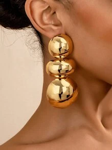 One Pair Of Fation Stud Earrings Clear Surface Chunky Jewelry