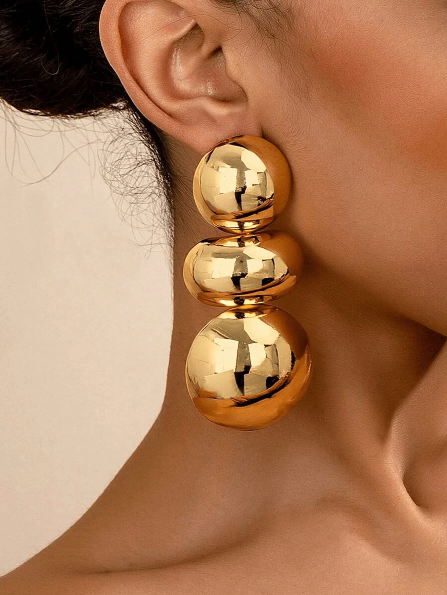 One Pair Of Fation Stud Earrings Clear Surface Chunky Jewelry